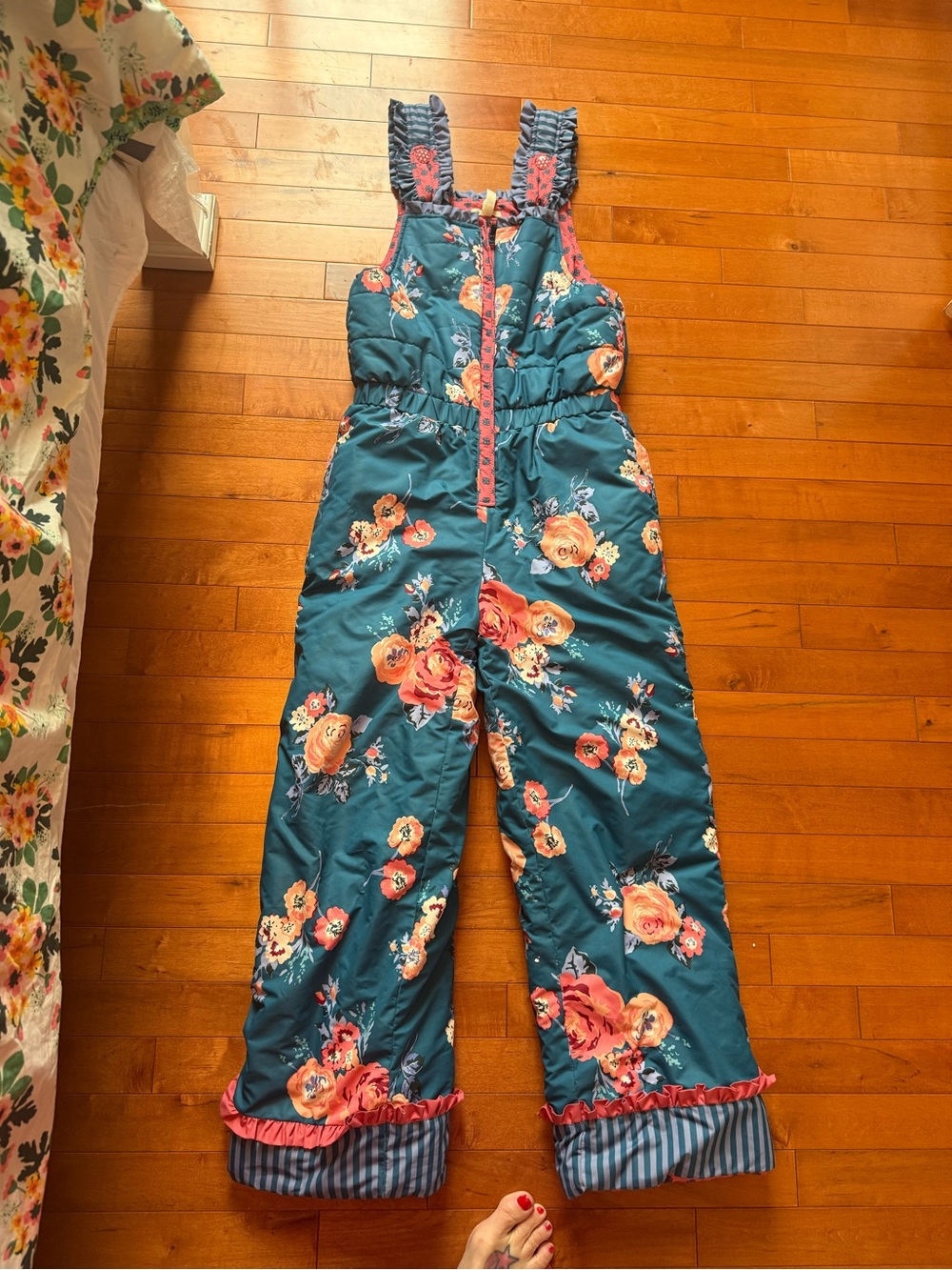 Matilda Jane Teal Floral Girls Snowsuit  with Coral Accents